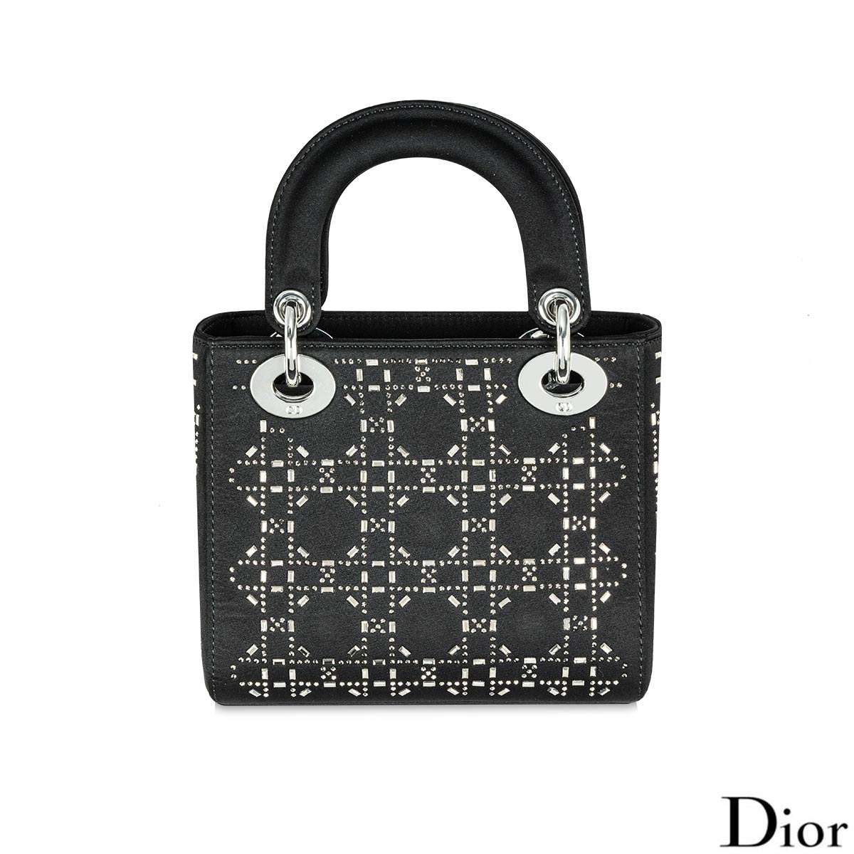 Dior Black Strass Cannage Satin Mini Lady Dior Bag M0500PRTC_M911 Dior Black Strass Cannage Satin Mini Lady Dior Bag M0500PRTC_M911